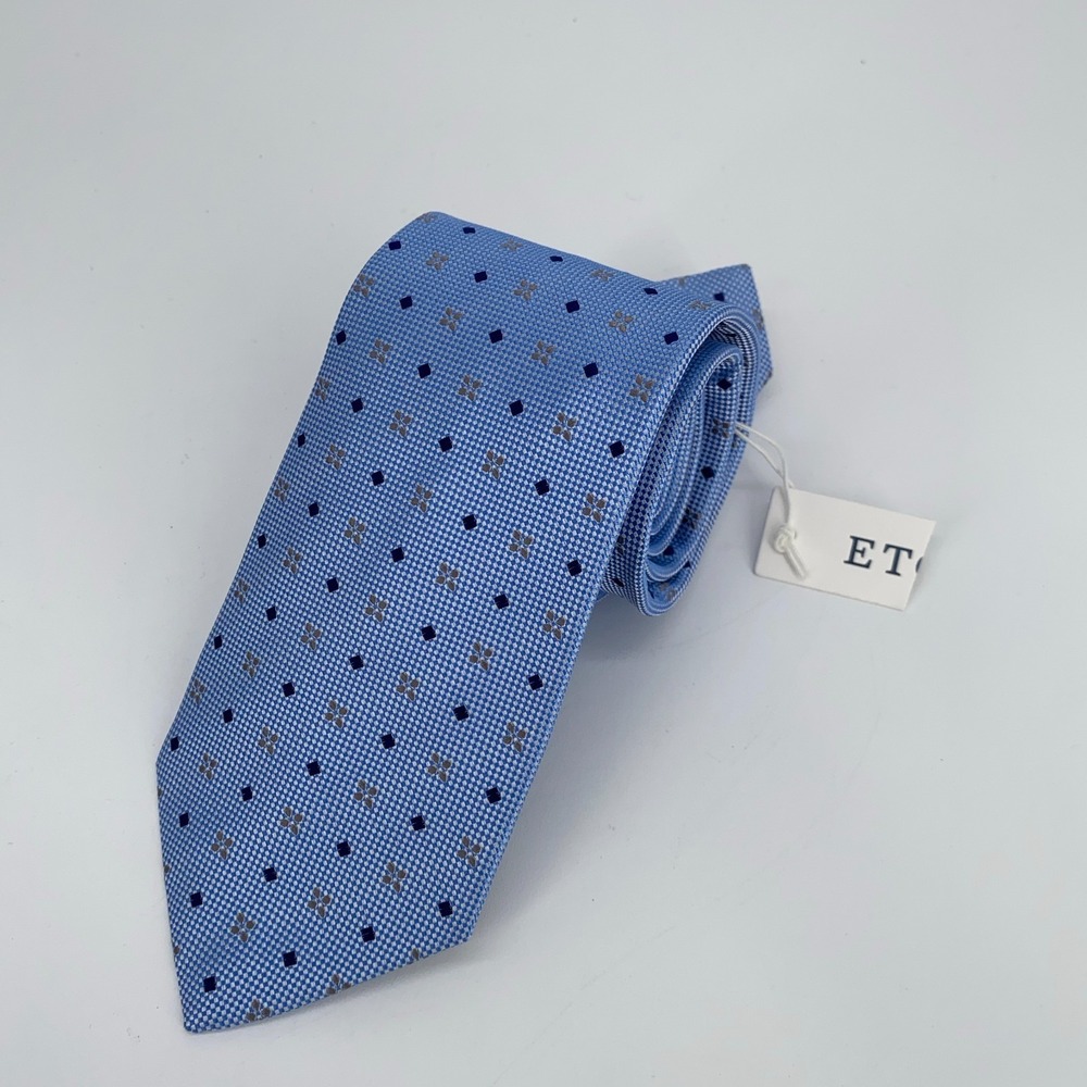 Eton Tie Mens‎ One Size Blue White Patterened Silk Classic Necktie England Made